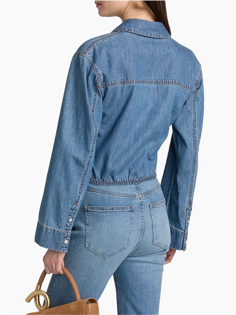 Veronica Beard | Timothy Twist Hem Denim Shirt- Light Blue - Picture 5 of 11